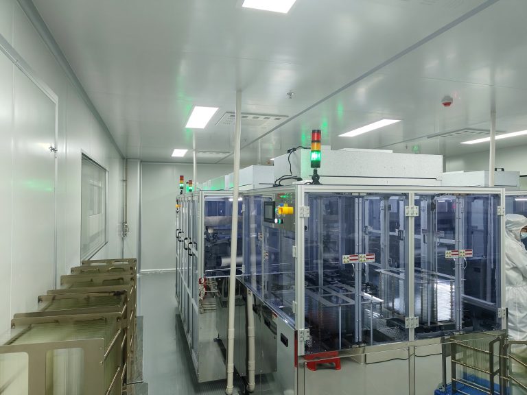 Coated glass on transfer racks